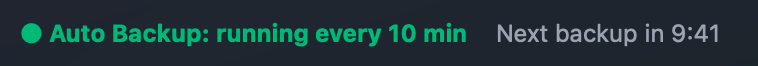 Auto Backup running every 10 minutes, with the time to the next backup