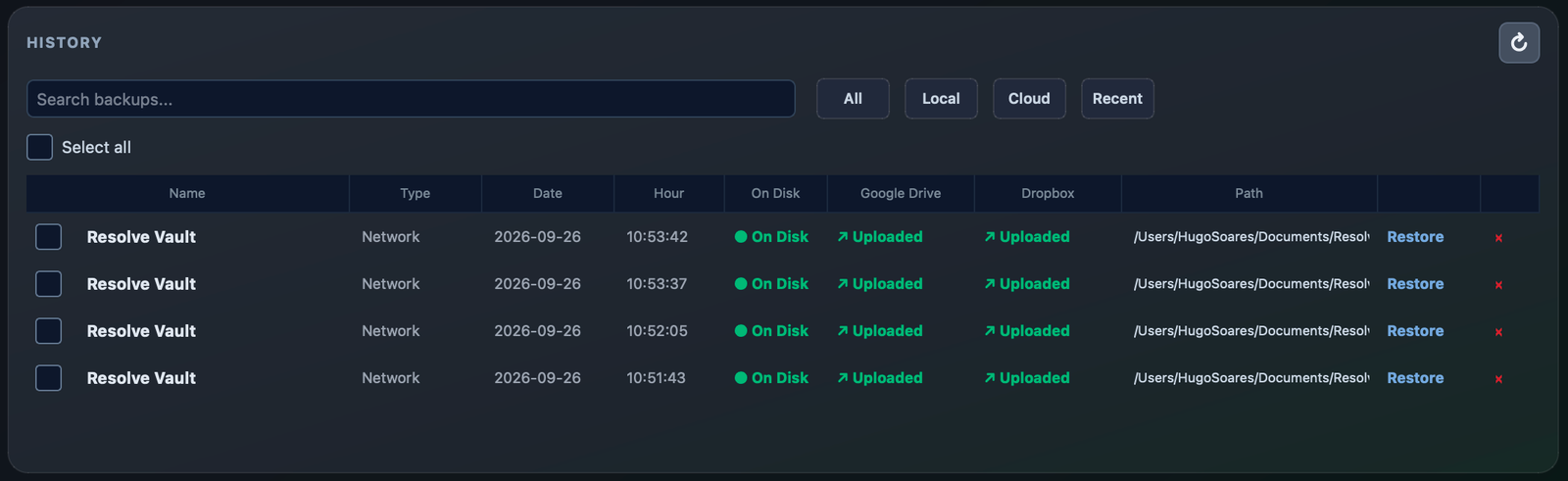 Database backups on disk and uploaded to Google Drive and Dropbox