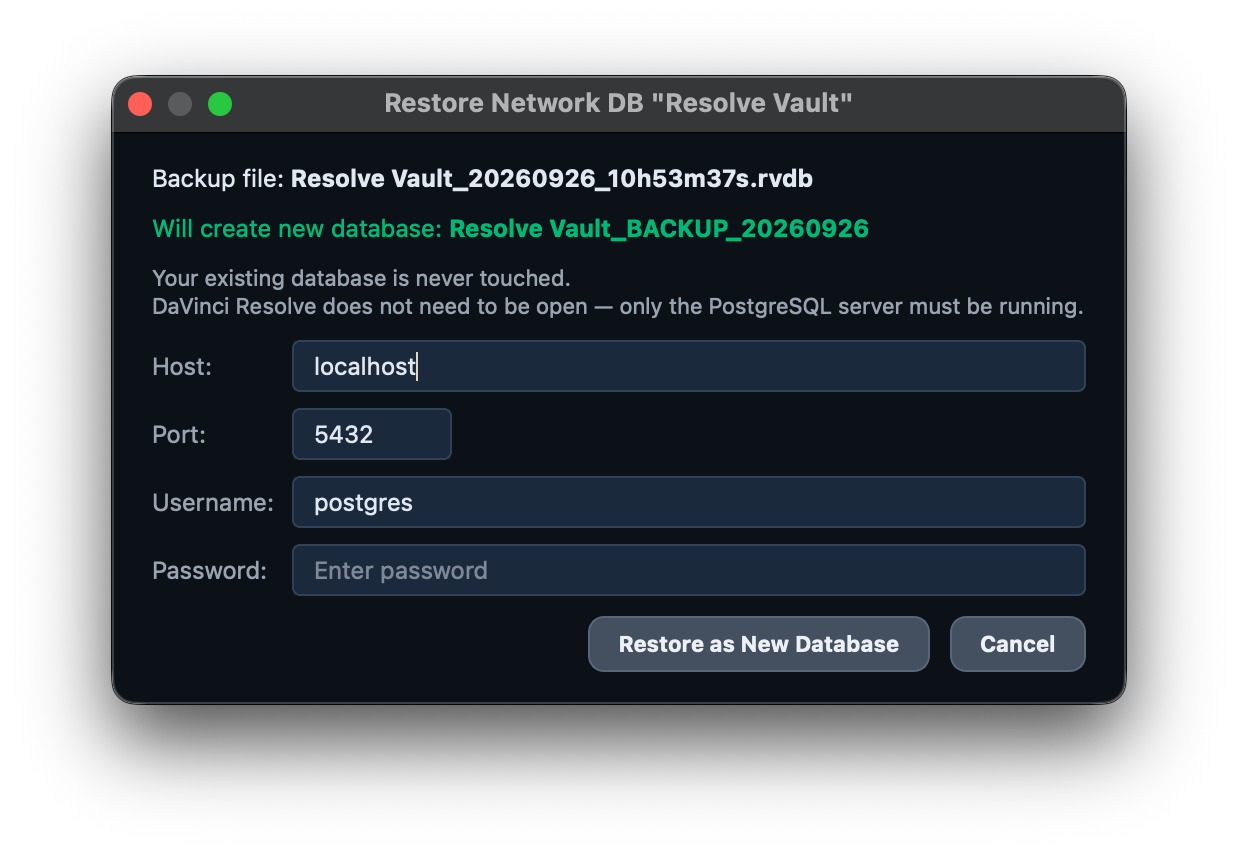 Restoring a database backup as a new database